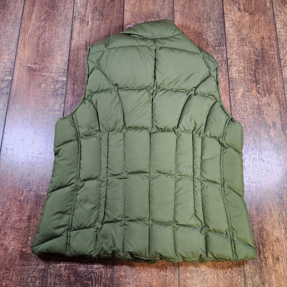 Eddie Bauer Goose Down Faux Fur Collar Quiltee Puffer Vest Women's L Olive Green - Picture 9 of 9
